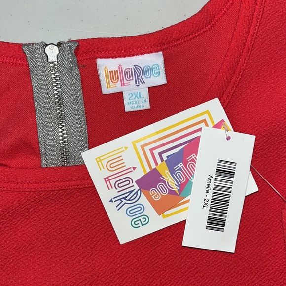 LuLaRoe NWT Size 2XL Pink & Green Colorblock Watermelon Fit & Flare Amelia Dress - Picture 5 of 5